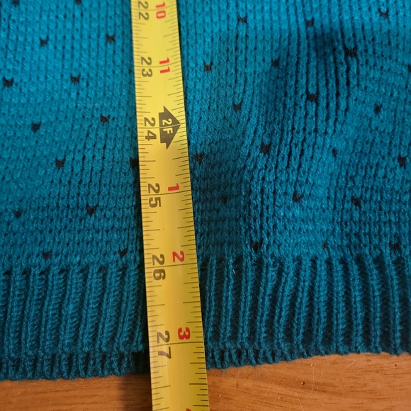 NWT vintage 22W (XL) deep teal and black polka dot and bow crewneck sweater - Picture 7 of 9